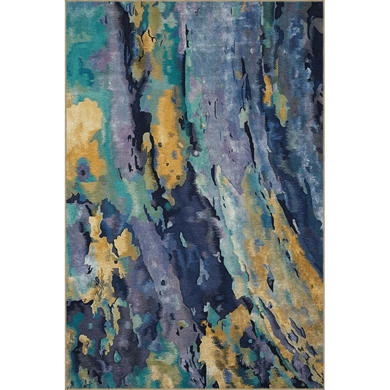 Tapis bleu délavé à motif abstrait et créatif, Tapis de couloir 3 pi 3 po x 9 pi 10 po