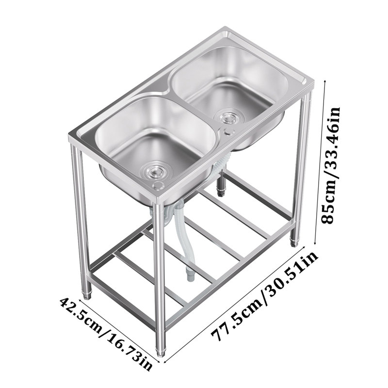 Belfry Kitchen 425mm W Double Bowl Stainless Steel Freestanding Kitchen Sink