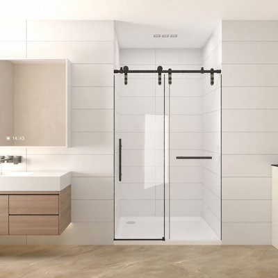 | 44–48"W x 76"H | Frameless Walk-In Shower Door, Fixed & Sliding Panel, 8mm SGCC/ANSI Tempered Glass, Nano Easy-Clean Coating, Shatterproof Film, Reversible Installation, Stainless Steel Hardware for Hotel & Apartment Remodel