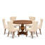 Ensemble de table de cuisine 7 pièces en lin 6 chaises rembourrées beiges claires, dossier capitonné et une table de cuisine ronde de 54 po au fini noyer antique.-814565405-814565402