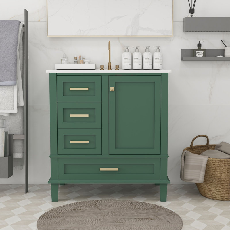 Meuble-lavabo de rangement de 30 pouces, Vert/doré, 30"