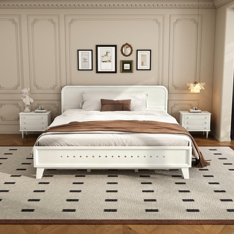 Lit en bois de pin massif, Blanc, Grand lit