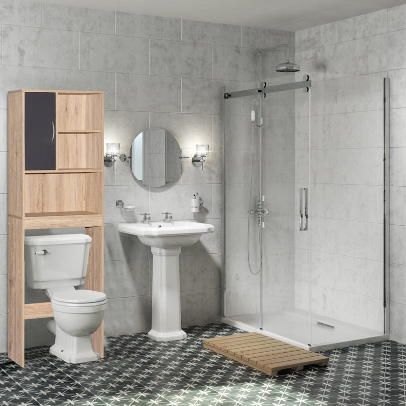 Jayakumar Freestanding Over The Toilet Storage, Natural Oak/Dark Gray