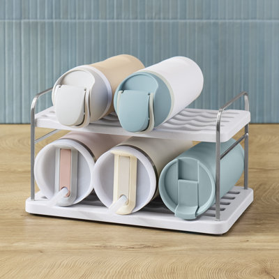 Organisateur de bouteilles d'eau YouCopia UpSpace®, tablettes robustes à hauteur réglable pour les grands gobelets de 40 oz, tasses de voyage, bouteilles de vin et de bébé pour l'organisation de la cuisine, collection d'organisation Hero, 2 niveaux, 