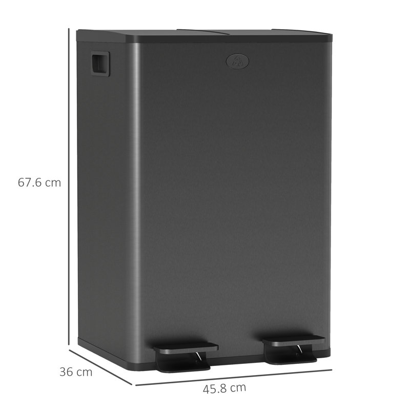 Steel,Plastic Step On Multi-Compartments Rubbish & Recycling Bin - 56L, Black