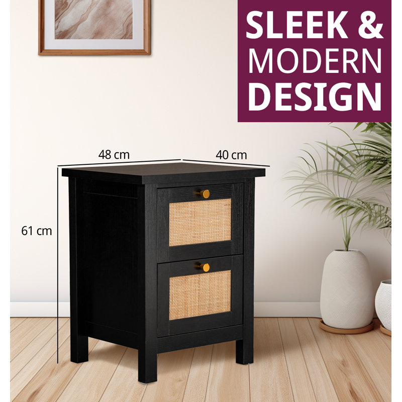 Ludden 48cm W Bedside Table, Black
