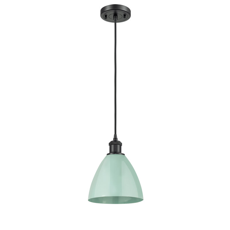 Luminaire suspendu conique 1 lumière, Vert clair, Noir mat