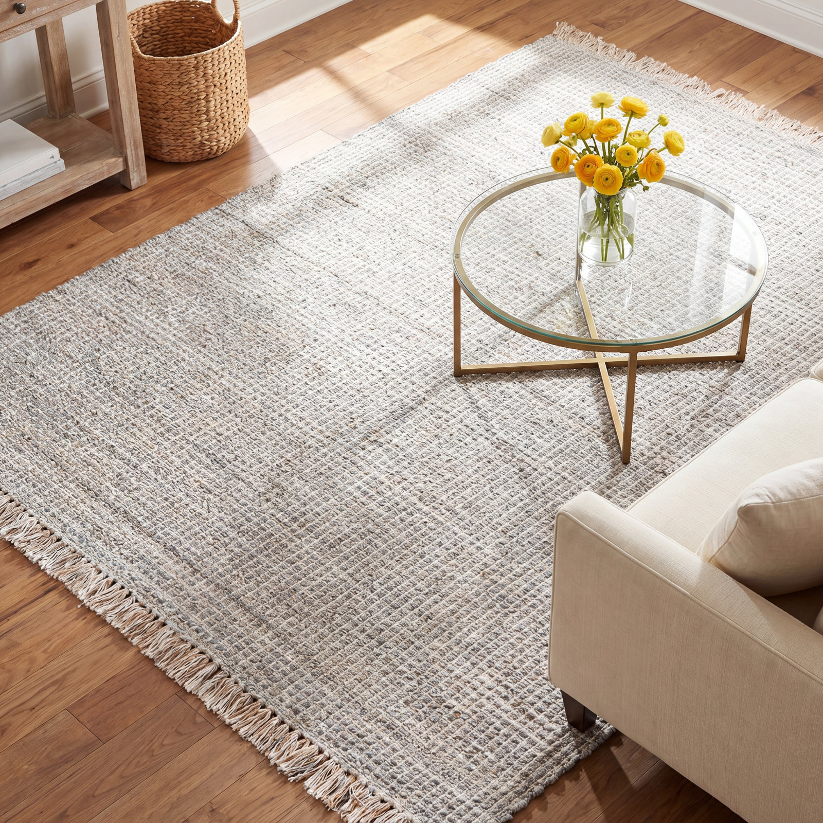 Viewcrest Hand-Woven Taupe Striped Rug, Rectangle 10' x 14'