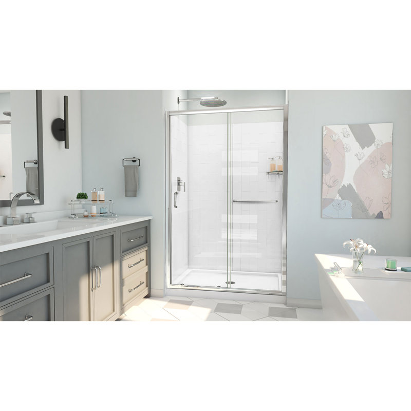 60" W x 36" D x 78" H Semi-Frameless Rectangle Shower Kit, Chrome