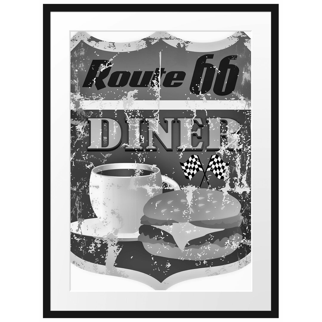 Gerahmtes Poster Altes Route 66 Schild Diner