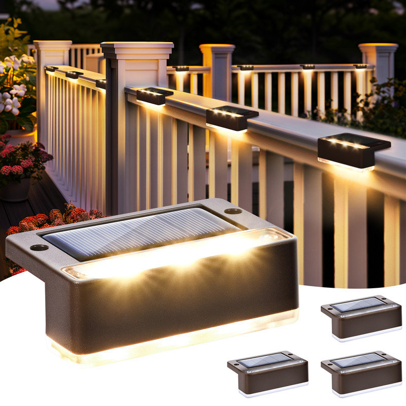 Stainless Steel Solar Powered Step Light Pack, Warm White, Brown
