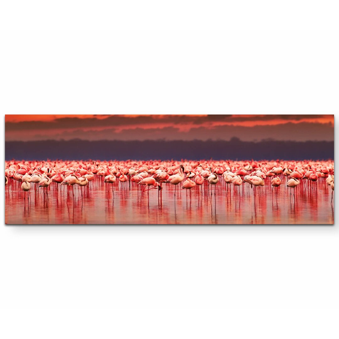 Leinwandbild Flamingos im Sonnenuntergang