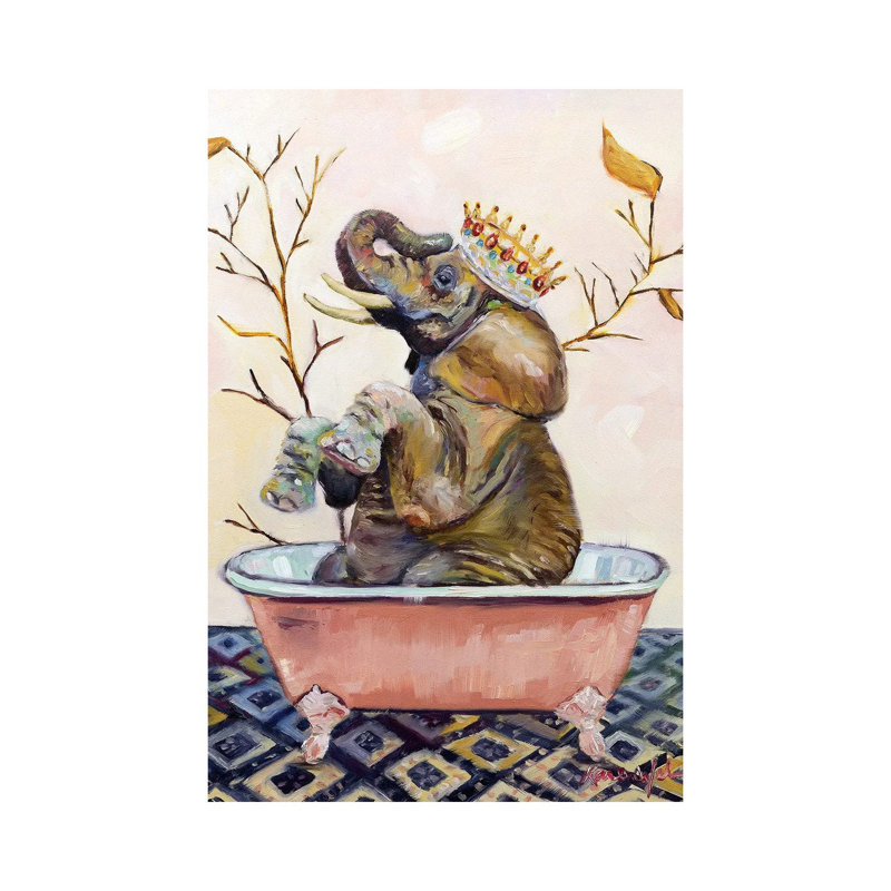 Splish Splash Ellie Bath by Karen Weber - Wrapped Canvas Painting