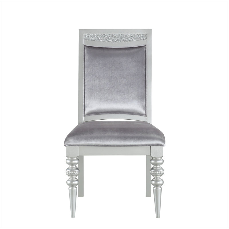 Ensemble de 2 chaises d'appoint rembourrées en tissu avec incrustations de strass, finition argent classique, idéale pour les salles à manger