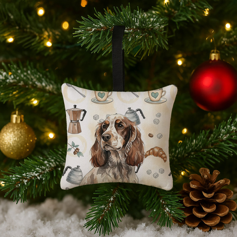 Ornement carré en tissu 3,5 x 3,5, English Cocker Spaniel Liver Roan