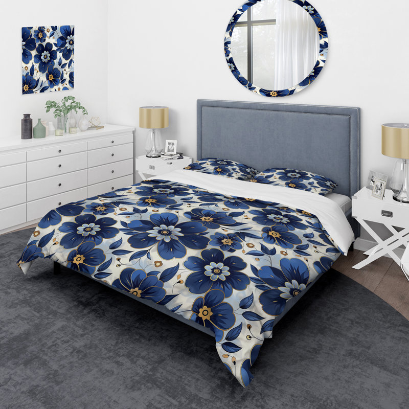 Ensemble de housse de couette Cobalt Blue Floral Transitional VII - Transitional