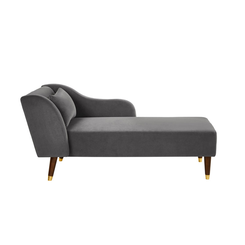 Chaise longue élégante avec revêtement en velours gris et structure rembourrée en bois d'eucalyptus