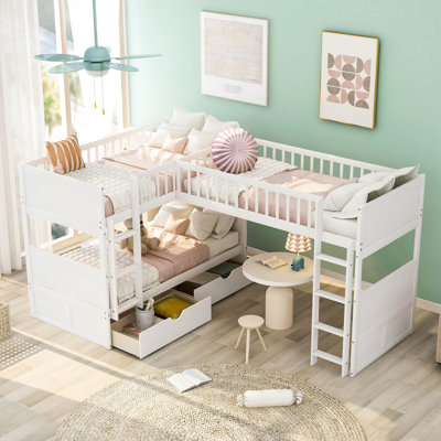 White Twin Bunk Bed With Loft And Functional Drawers - Practical Choice Spacious Storage Comfortable Living Area