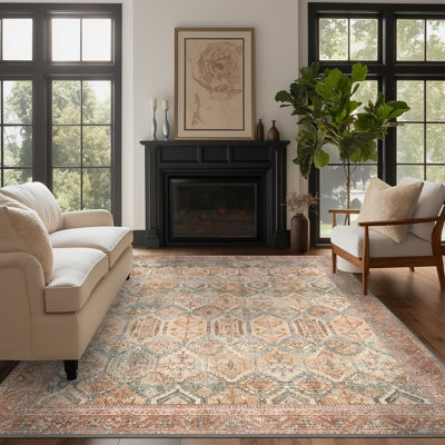 Fayanna Oriental Machine Washable Area Rugs with Non-Slip Backing