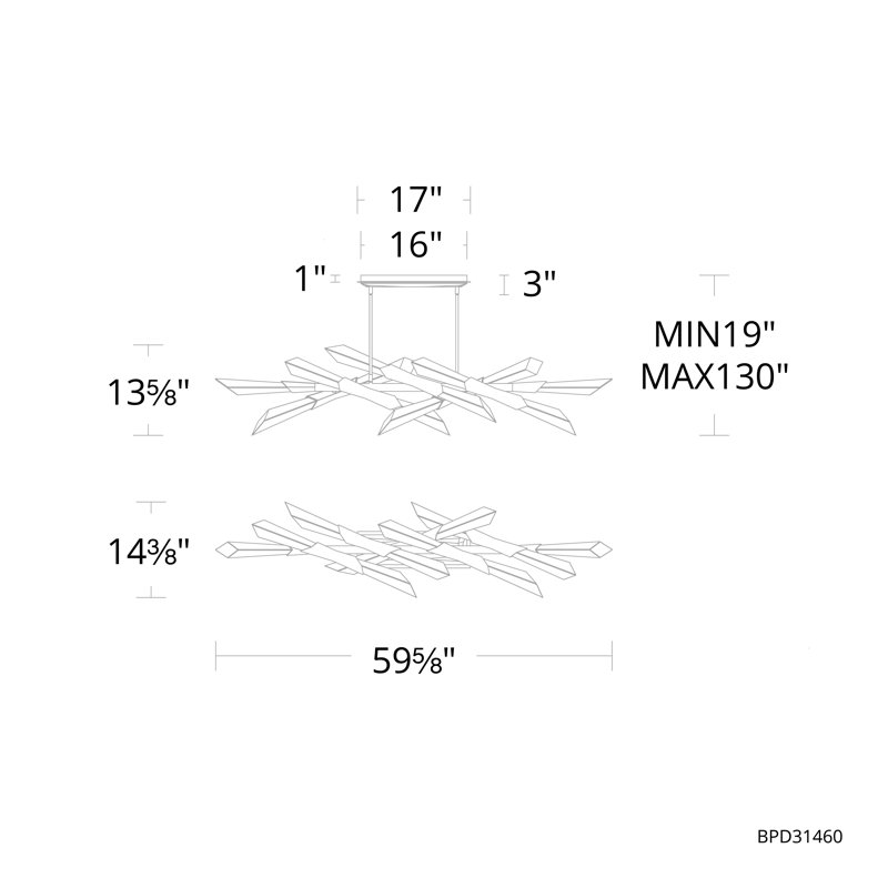 Solitude 12 Light Crystal LED Linear Pendant, Aged Brass