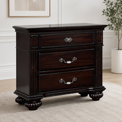 Syracuse Traditional Style Beautiful Nightstand, Dark Walnut