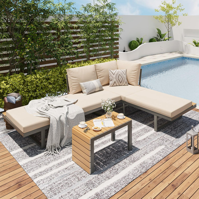 Metal Patio Furniture Set With Coffee Table, White