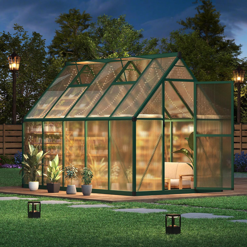 6x9 FT Polycarbonate Greenhouse, Aluminum Frame Structure with Roof Vent, Heavy Duty & Quick Setup, Outdoor Garden Plant Greenhouse for Backyard