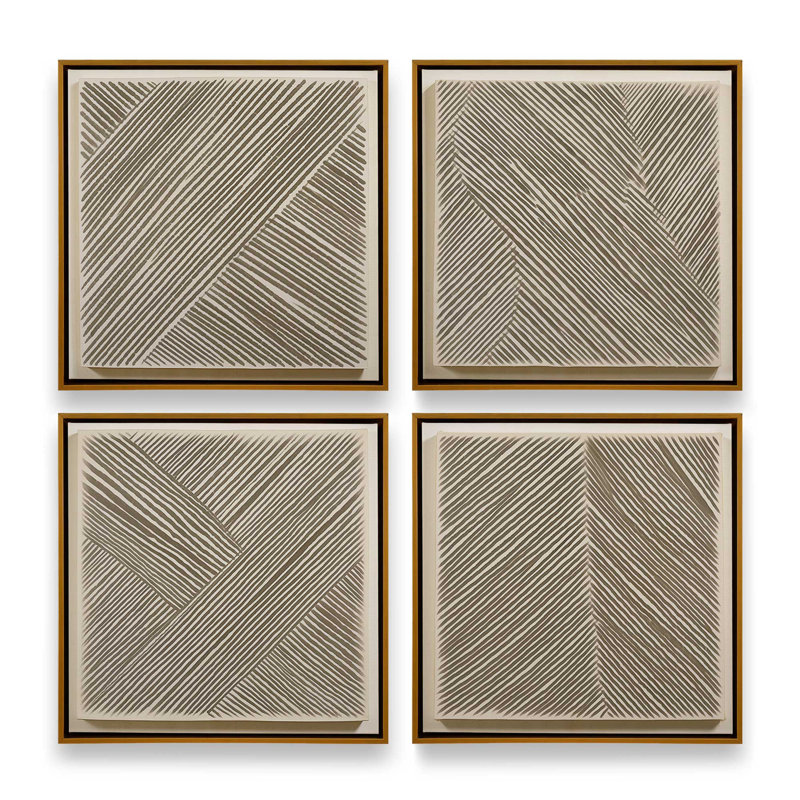 Ensemble de 4 impressions sur toile Modern Modern Illusion dans un cadre argenté, 24 po x 24 po, Cadre flottant or poli