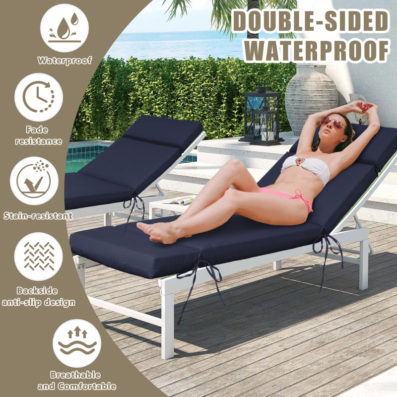 70" x 22.3" Extra Long Chaise Lounge Cushion – 3.4" Thick Fade-Resistant Pad with Removable Machine-Washable Cover – Water-Resistant Replacement Cushion for Outdoor Patio Sun Loungers