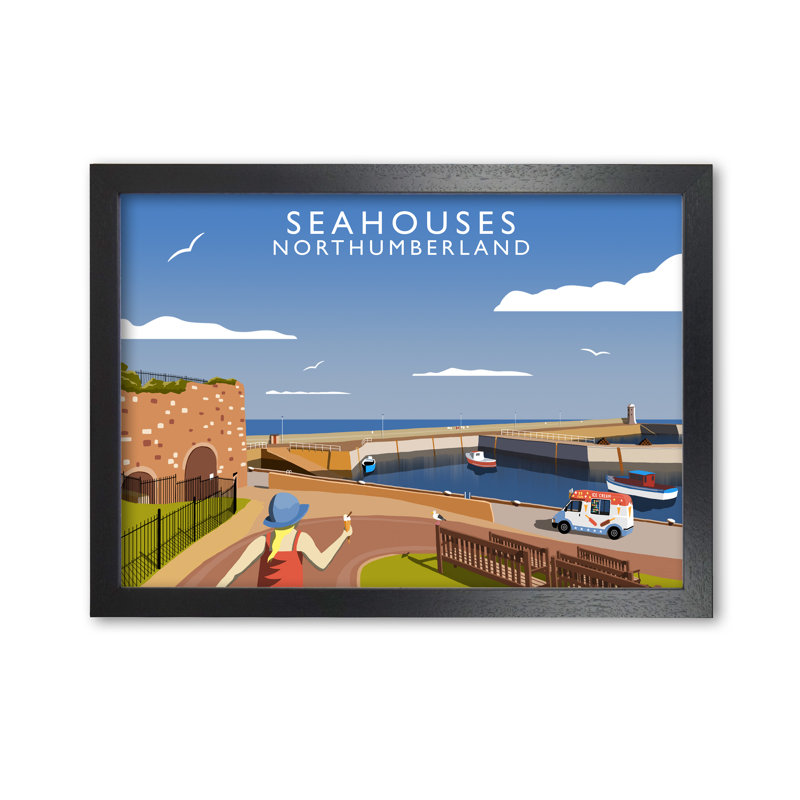Seahouses Northumberland by Richard O'Neill - Single Picture Frame Print, Black, 42 cm H x 59.4 cm W x 3 cm D