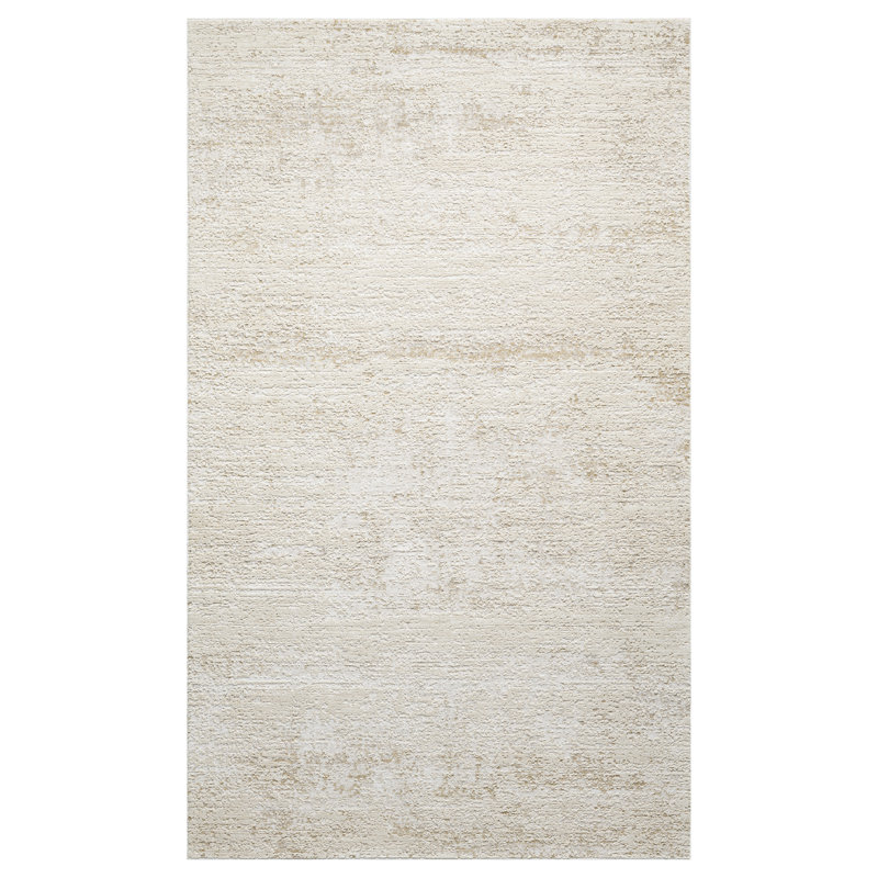 Cream/Gold Farmhouse Distressed Power-Loomed Indoor Area Rug, Rectangle 2' x 3'