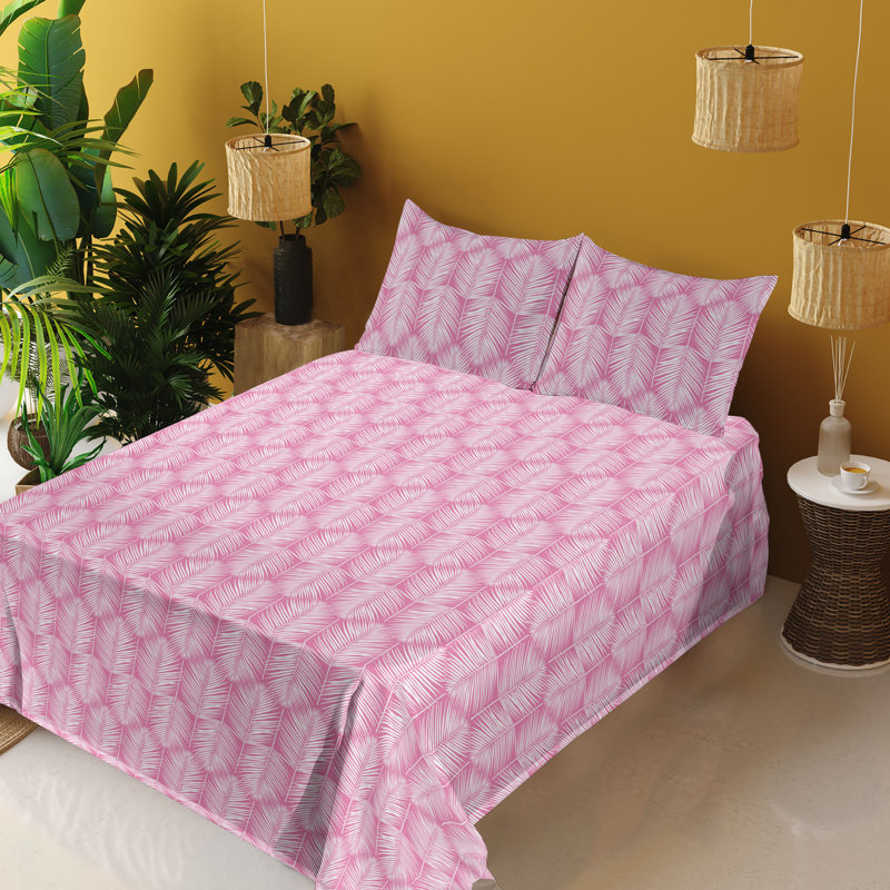 Microfiber Sheet Set, Full Sheet Set with 2 Pillowcases, Light Pink/White Floral