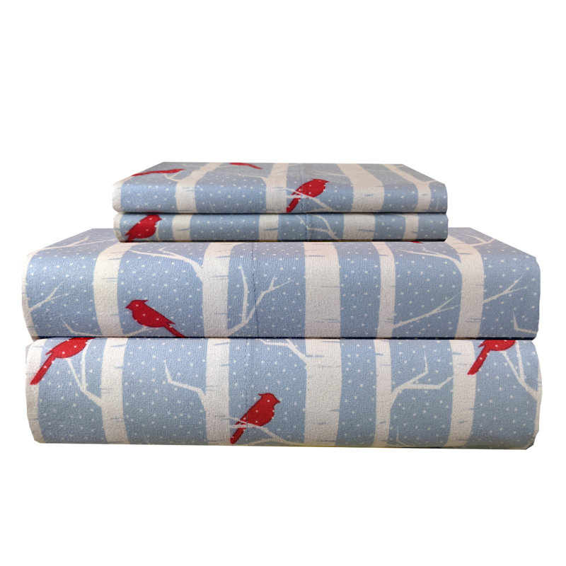 Micro Flannel® Printed Deep-Pocket Sheet Set, Twin Sheet Set with 1 Pillowcase, Cardinals Blue