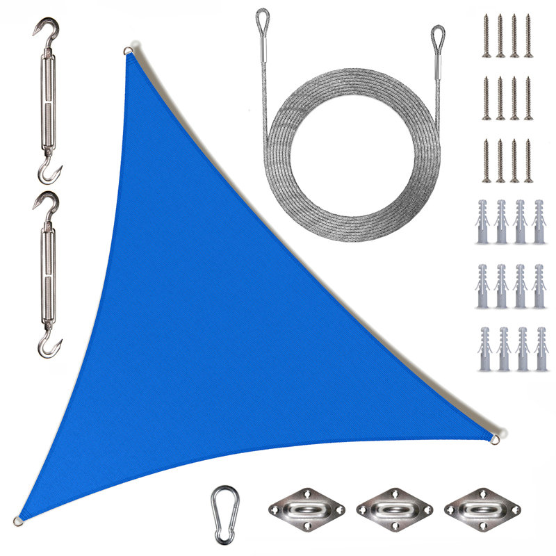 Colourtree Triangle Sun Shade Sail With Winch Installation Kit and Ropes, Blue, 16 ft. x 16 ft. x 16 ft.