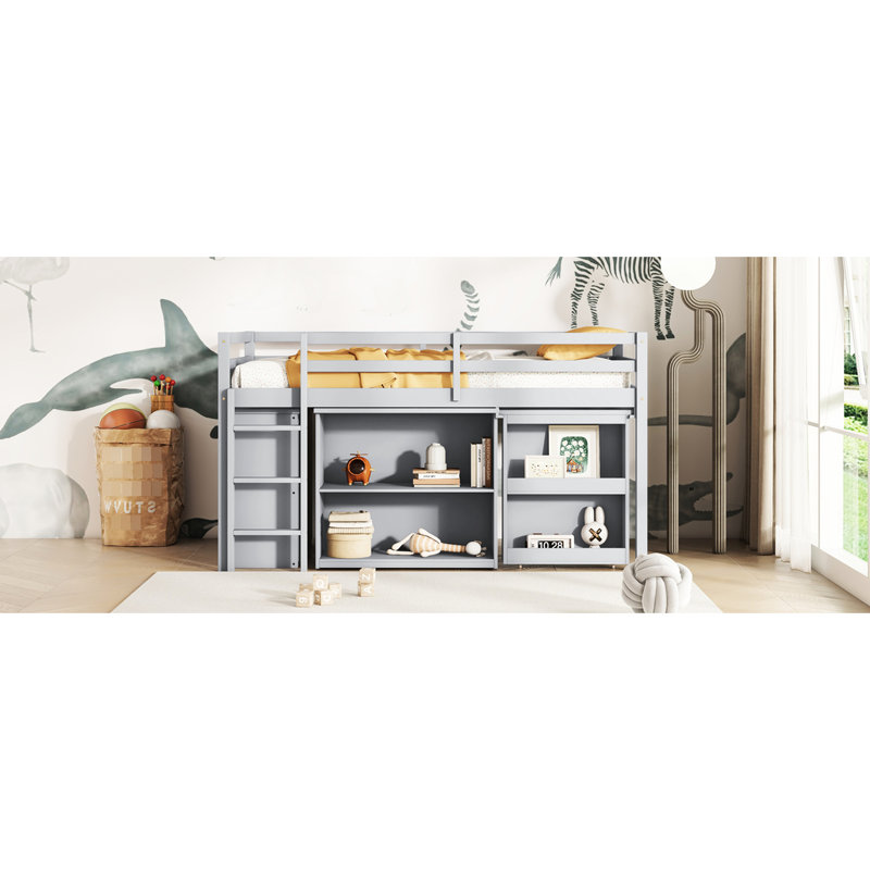 Lit mezzanine simple avec rangement fonctionnel, matériaux gris, Gris