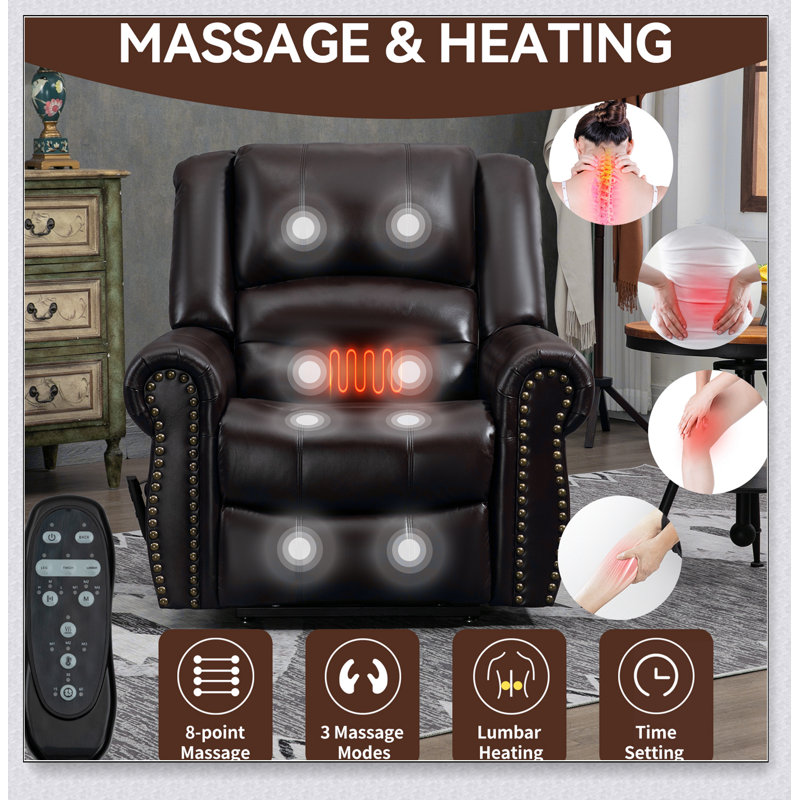 Power Lift Recliner Chair Heat Massage Dual Motor Infinite Position Up to 350 LBS, Antique Brown Faux Leather