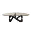 Table basse moderne triangulaire avec base en bois massif Table basse Mid-Century abstraite en verre pour le salon-451606667