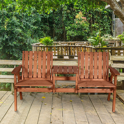 Banc de patio, banc de jardin avec table centrale et trou pour parasol, banc d'extérieur en bois pour patio, porche, bord de piscine, balcon