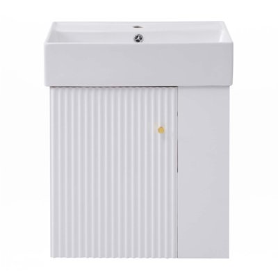 Meuble-lavabo flottant 21,6 po avec lavabo en céramique, rangement à droite