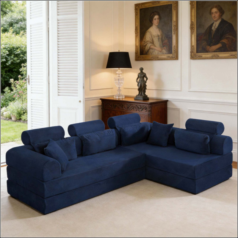 Canapé modulaire en L Boneless, Bleu