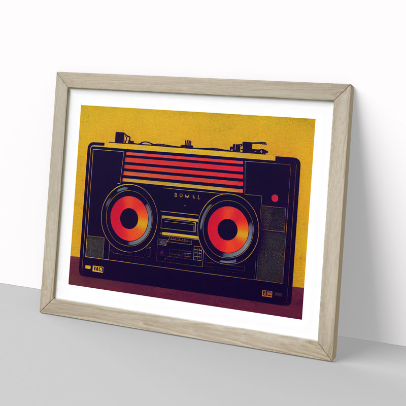 Retro Boombox Vol.1 1 Piece Single Picture Frame Painting, 46cm H x 64cm W x 2cm D, Oak Framed
