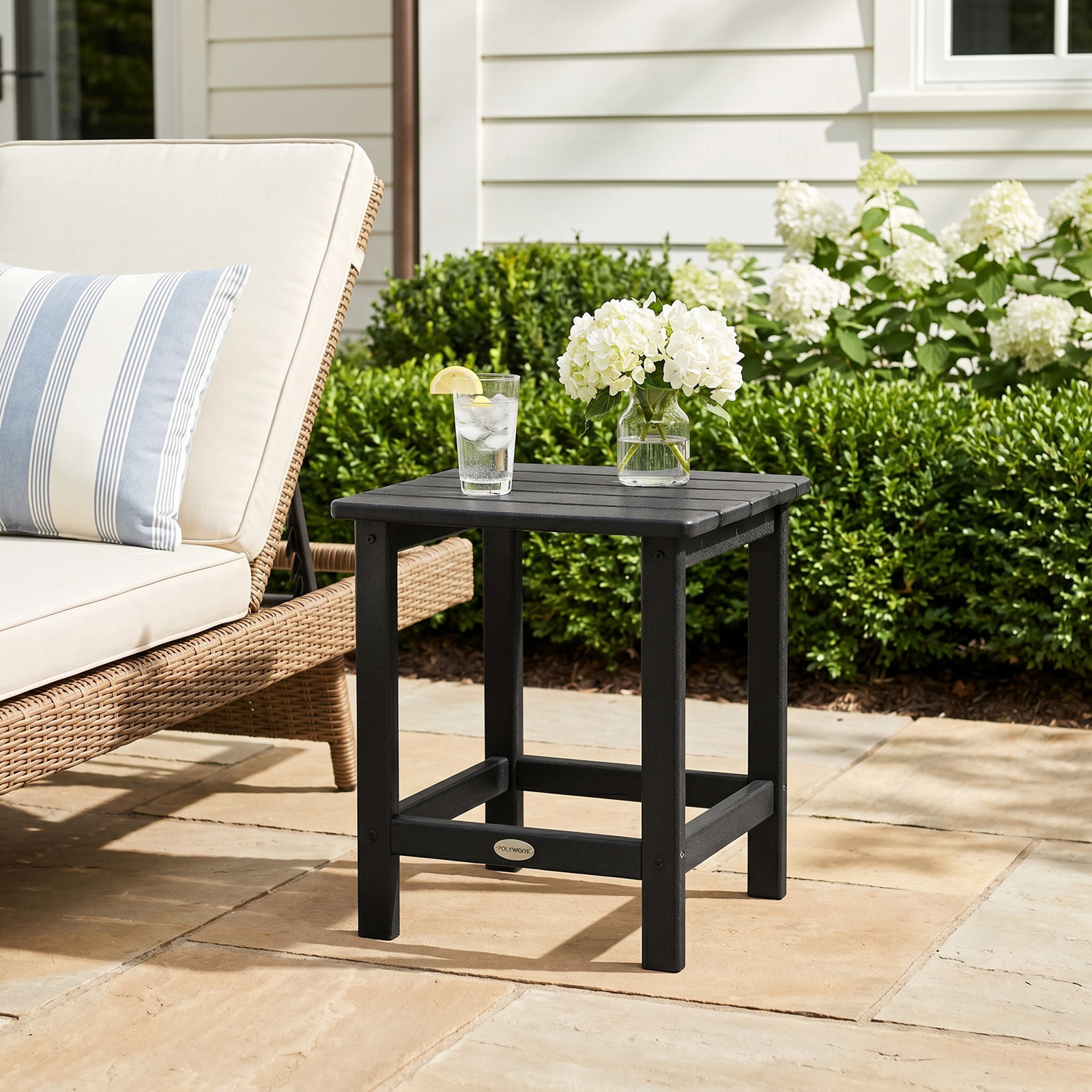 POLYWOOD® Long Island 15" Patio Side Table, Black