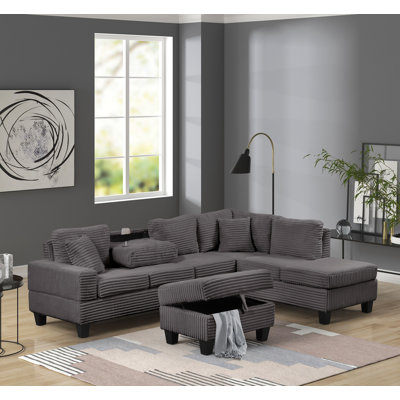 Modern Style Recliner Sectional Sofa Made With Wood In Grey