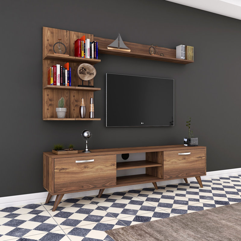 Husnu Entertainment Center for TVs up to 55", Walnut, 1 TV Stands, 1 Middle Shelf and 1 Large Shelf