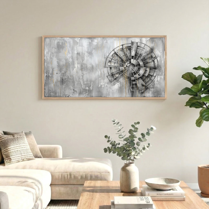 Ensemble de 1 tableau sur toile représentant des engrenages industriels, 40“W x 20”H, Naturel