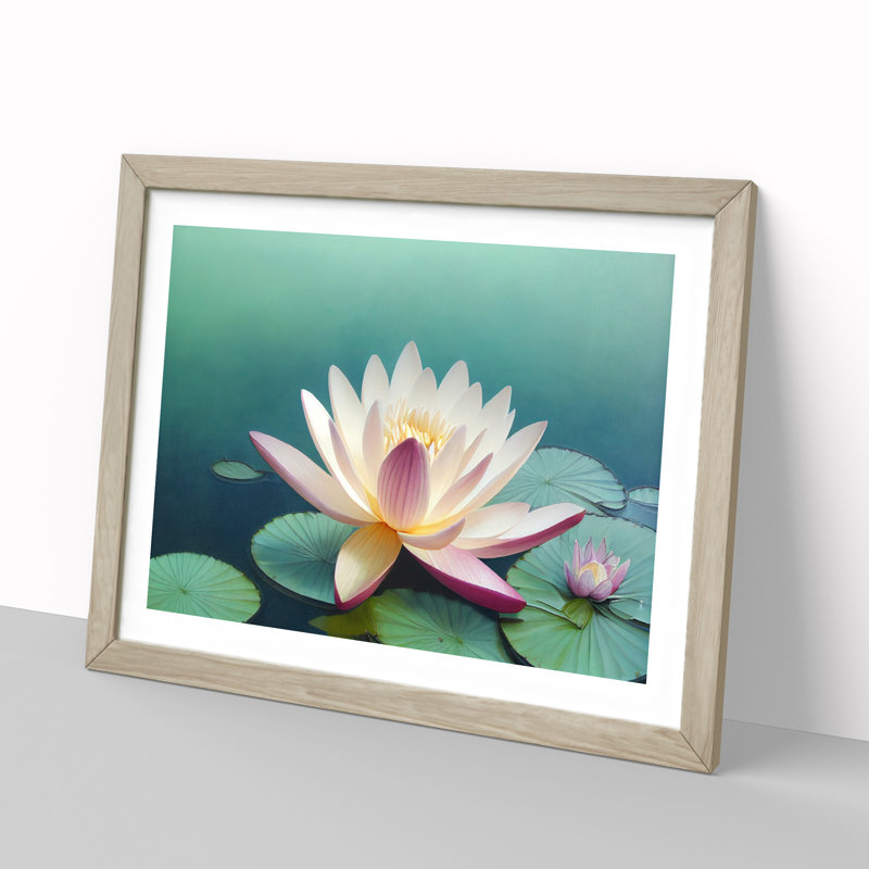 Classic Water Lily Flower - Framed Print, 46cm H x 64cm W x 2cm D, Oak
