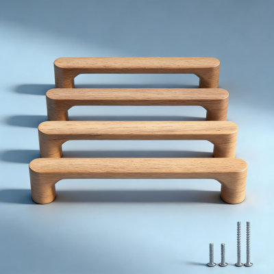 Burlywood Round Wooden Cabinet Pulls, 5-Inch Single Hole Drawer Handles, 6-Piece Set For Kitchen Cabinets And Wardrobes, Natural Wood Grain