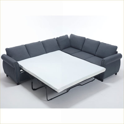 Sectional Sleeper Sofa, 2-in-1 Pull Out L-Shaped 6-Seater 104 inch for Living Room Overnight Guests|Gray|Wood+Metal