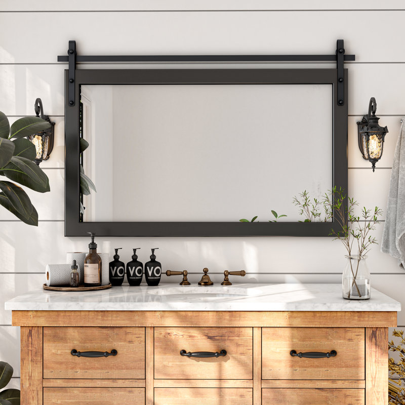 Miroir d'appoint de salle de bain Farmhouse, Noir, 26 po x 40 po
