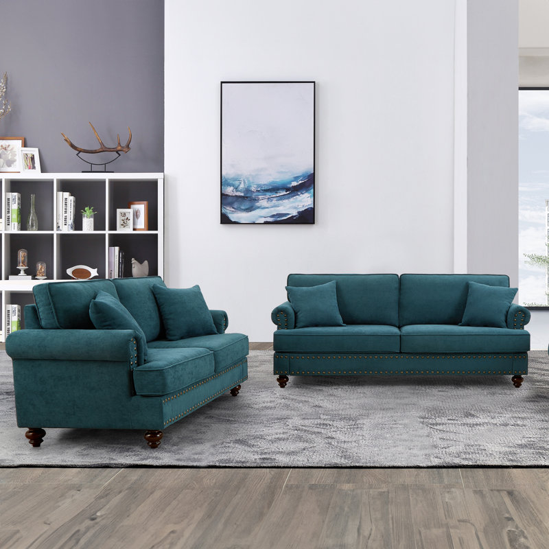 Ensemble de salon en chenille 2 pièces Cirina, Bleu marine